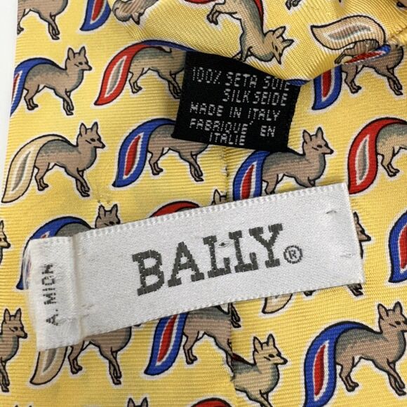 Bally Silk Tie Yellow Fox Print Vintage Made In Italy - Picture 4 of 7